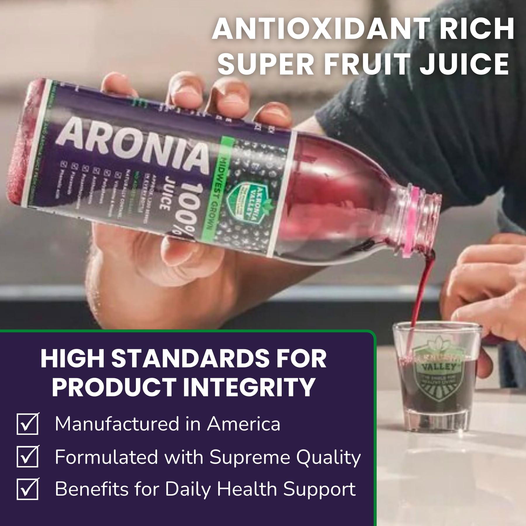 Akronia Valley aronia juice ingredients list illustrates simple, clean formula.