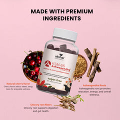 AKSHAR gummies jar closeup showing organic KSM-66 formula.