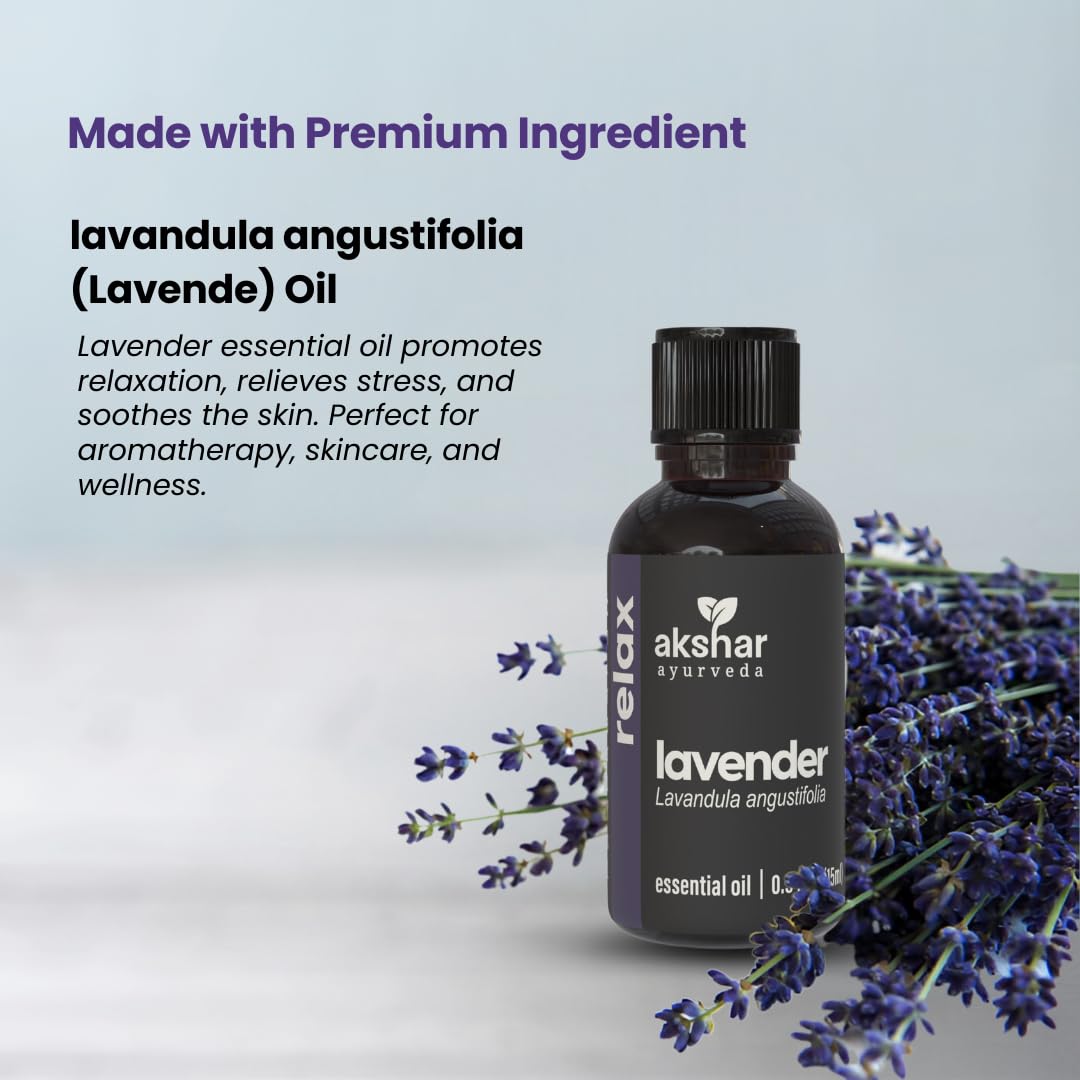 AKSHAR Lavender Oil drops ready for dilution in skincare or diffusers.