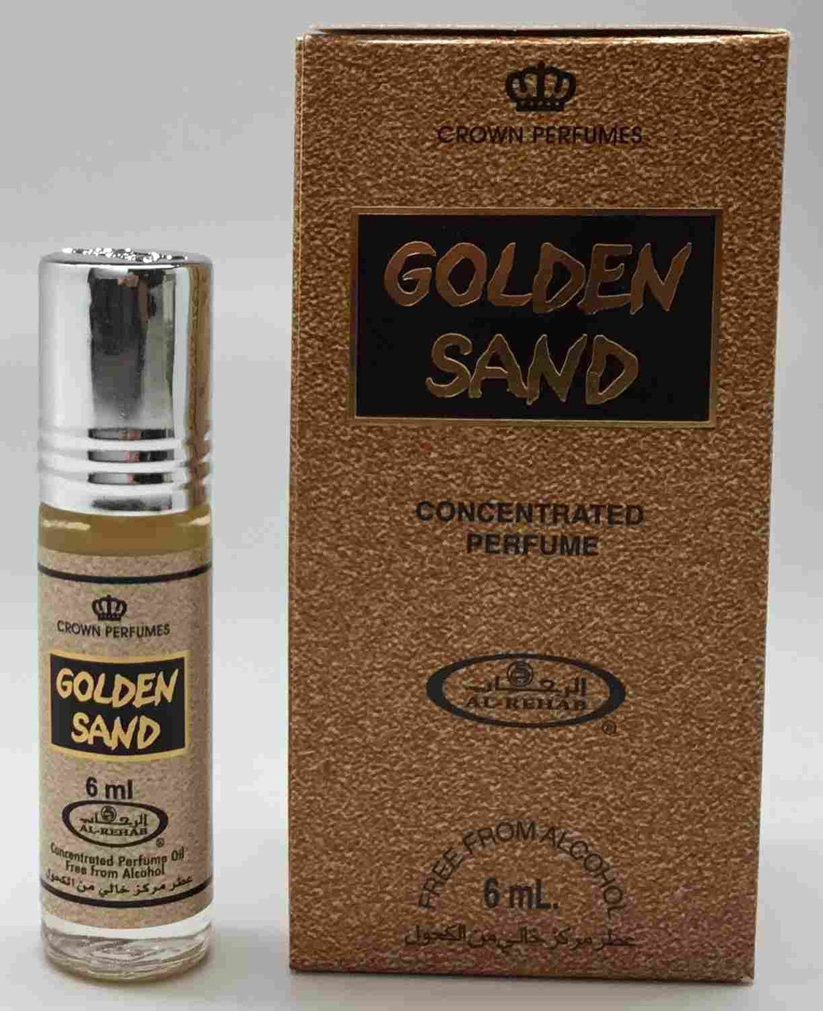 Al-Rehab Golden Sand Roll-On rollerball for easy, on-the-go vanilla-tangerine fragrance.