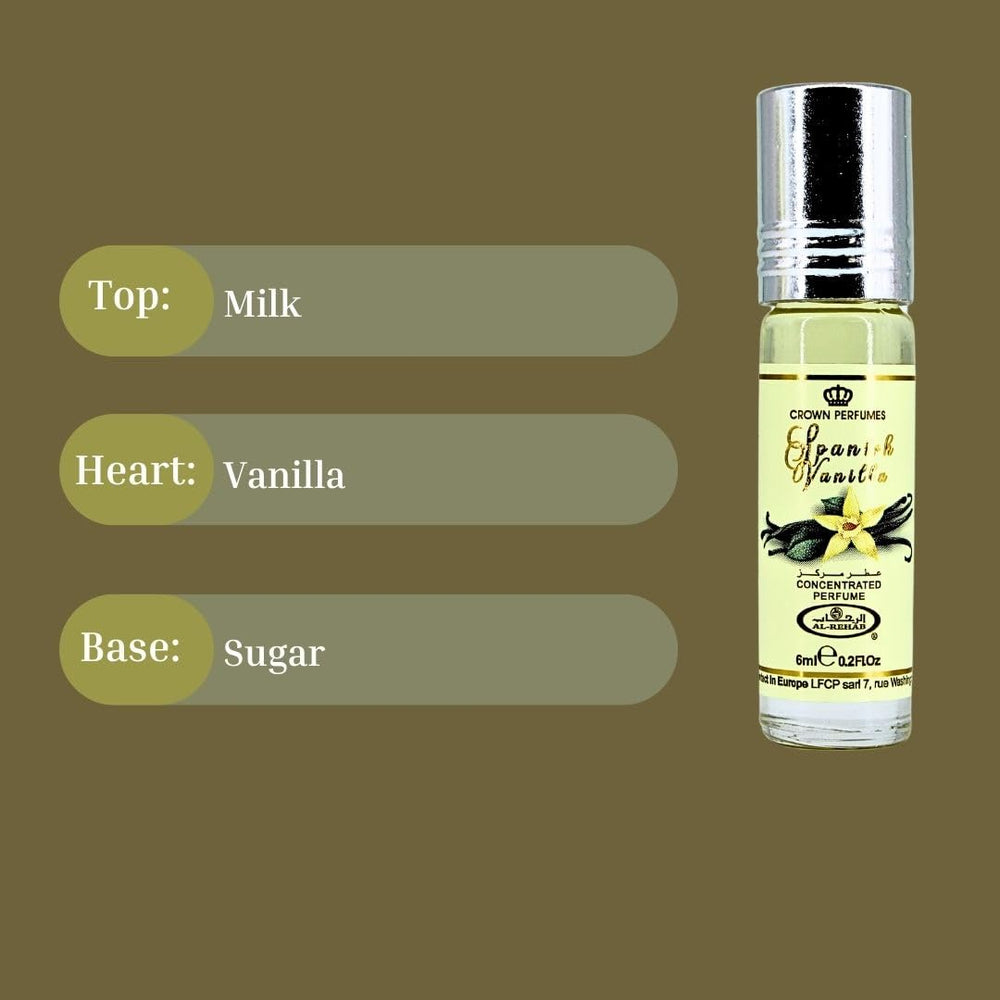 Gift-ready packaging of Al-Rehab Spanish Vanilla perfume oil.