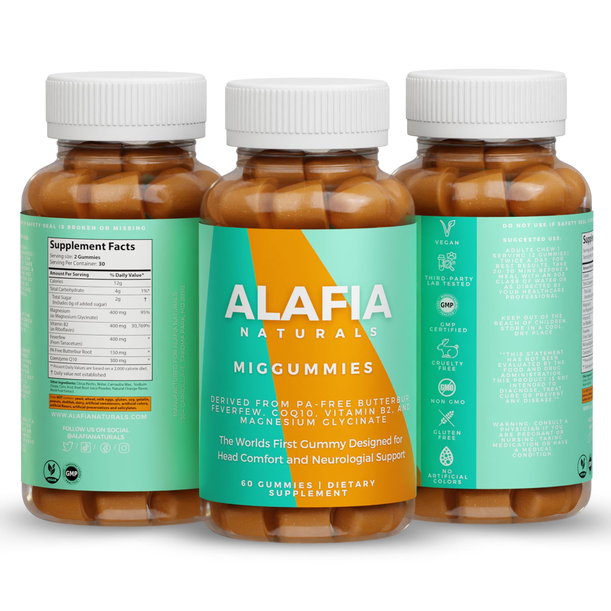 Alafia Naturals Miggummies bottle front for daily cranial comfort support