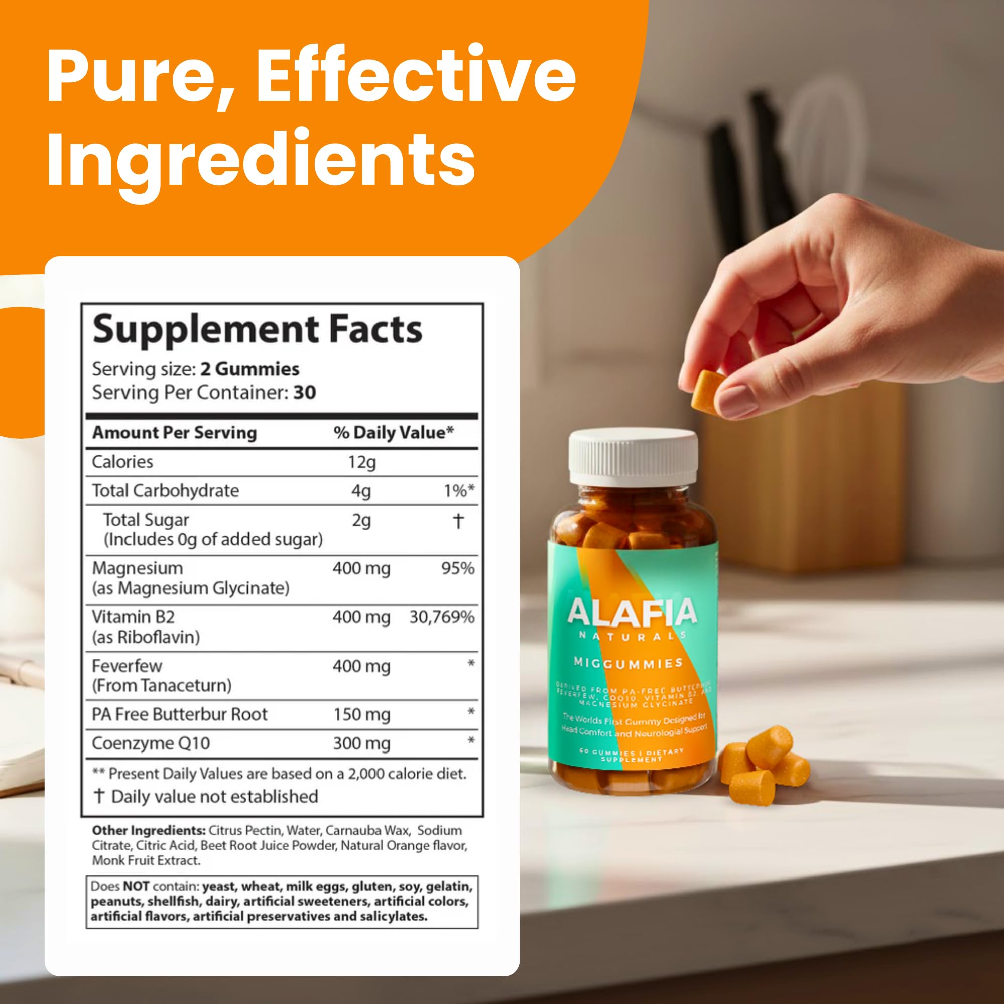 Nutrition label highlights magnesium, B2, CoQ10, butterbur and feverfew