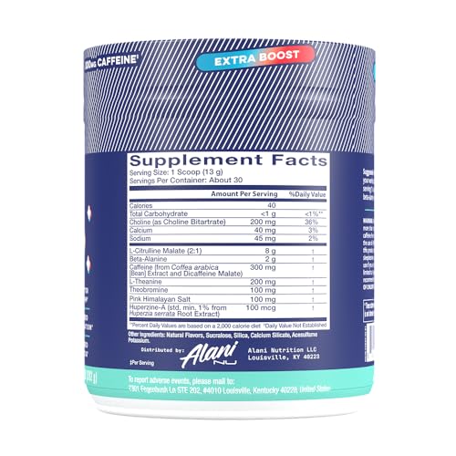 Alani Nu Pre Workout+ Rocket POP scoop ready to mix for sustained energy.