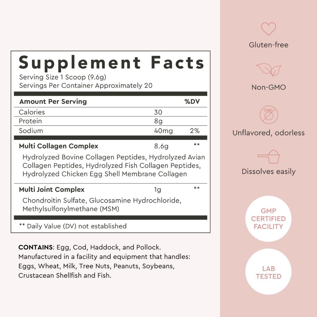 Five-type collagen blend image highlights comprehensive beauty and joint support.