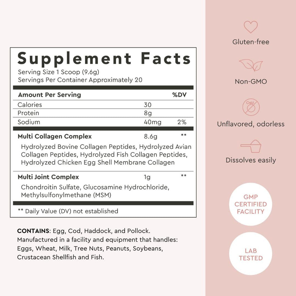 Five-type collagen blend image highlights comprehensive beauty and joint support.