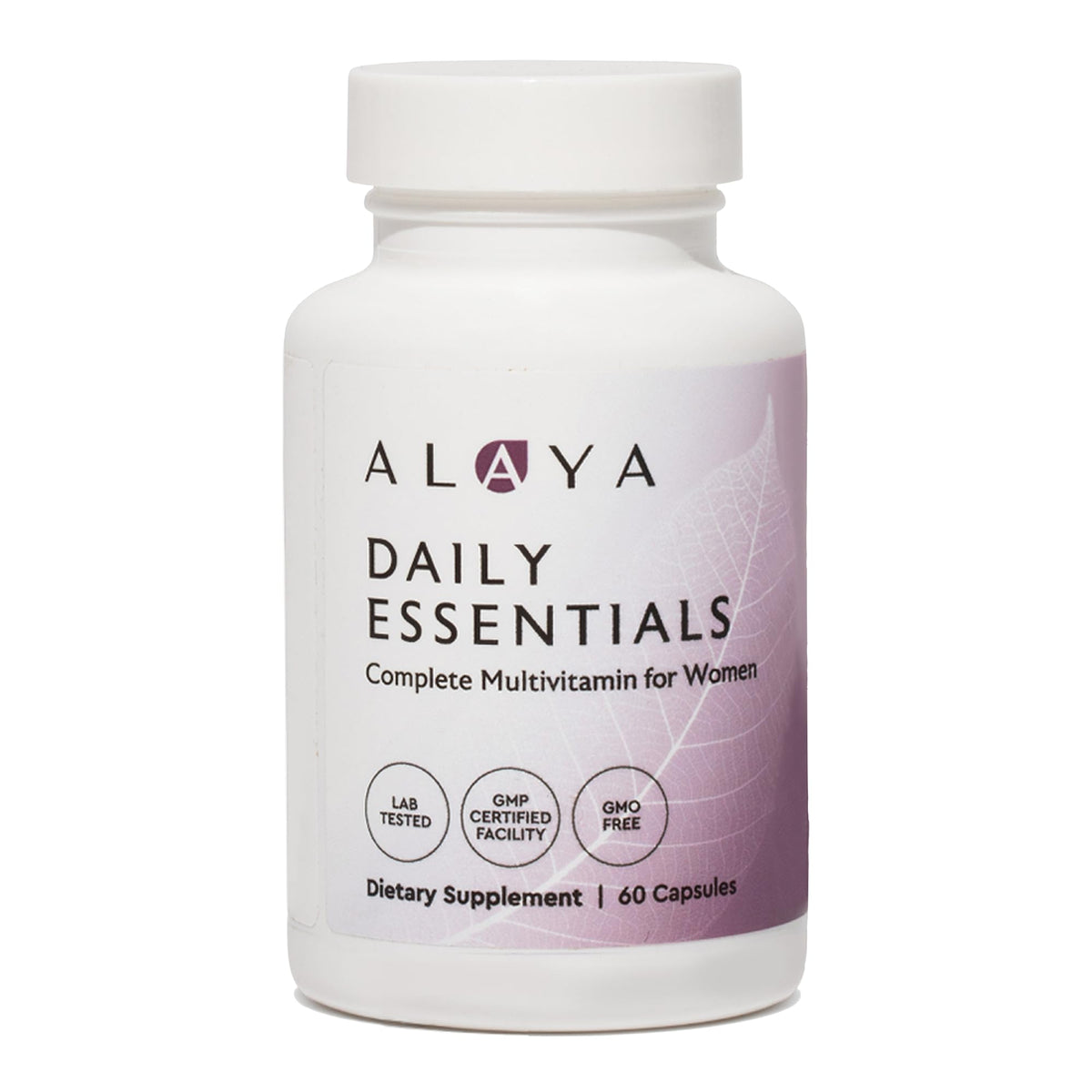 Alaya Naturals Daily Essentials bottle shown for daily wellness routine