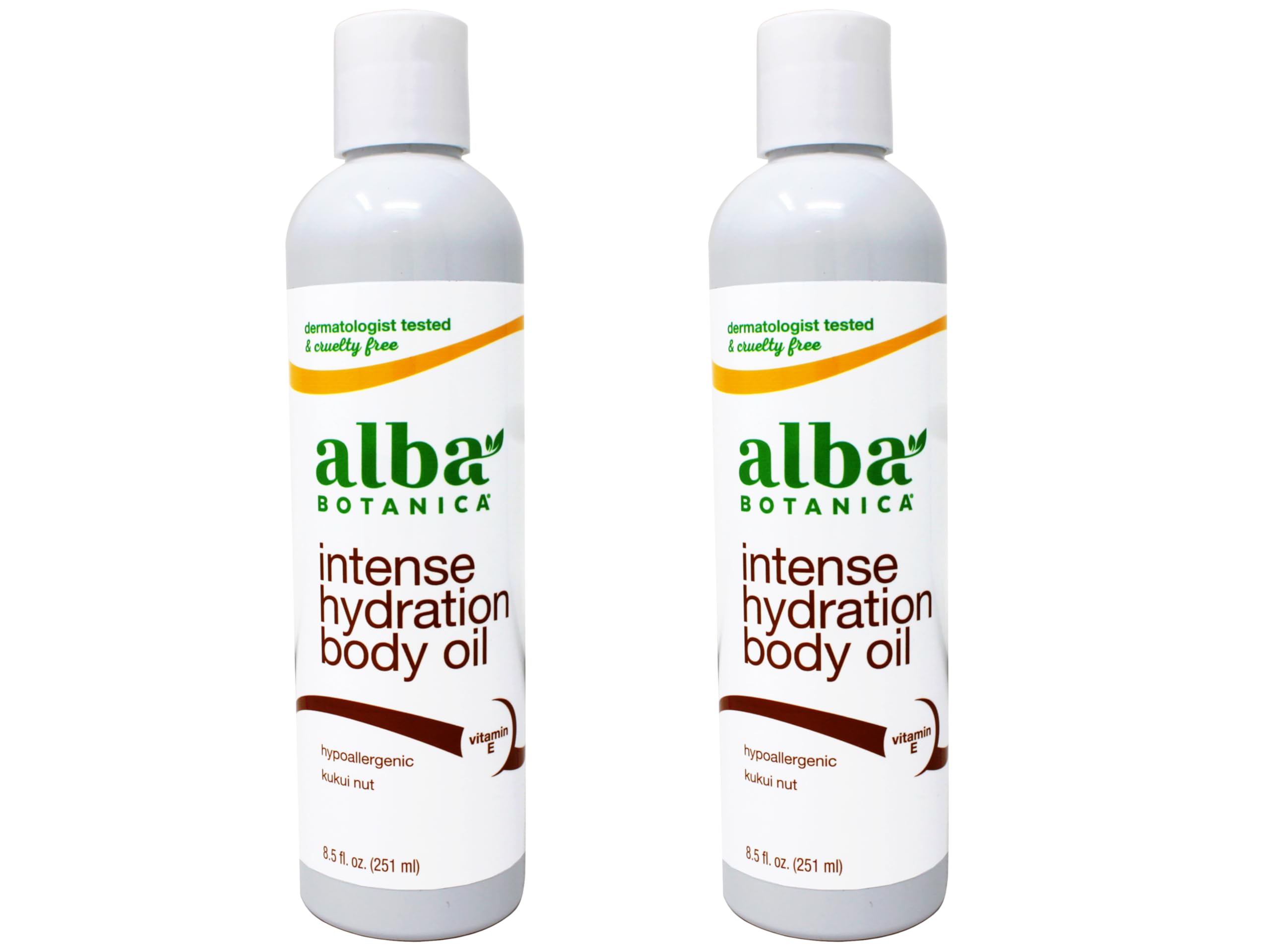 Alba Botanica Kukui Nut Body Oil 2-pack bottles deliver rich hydration.