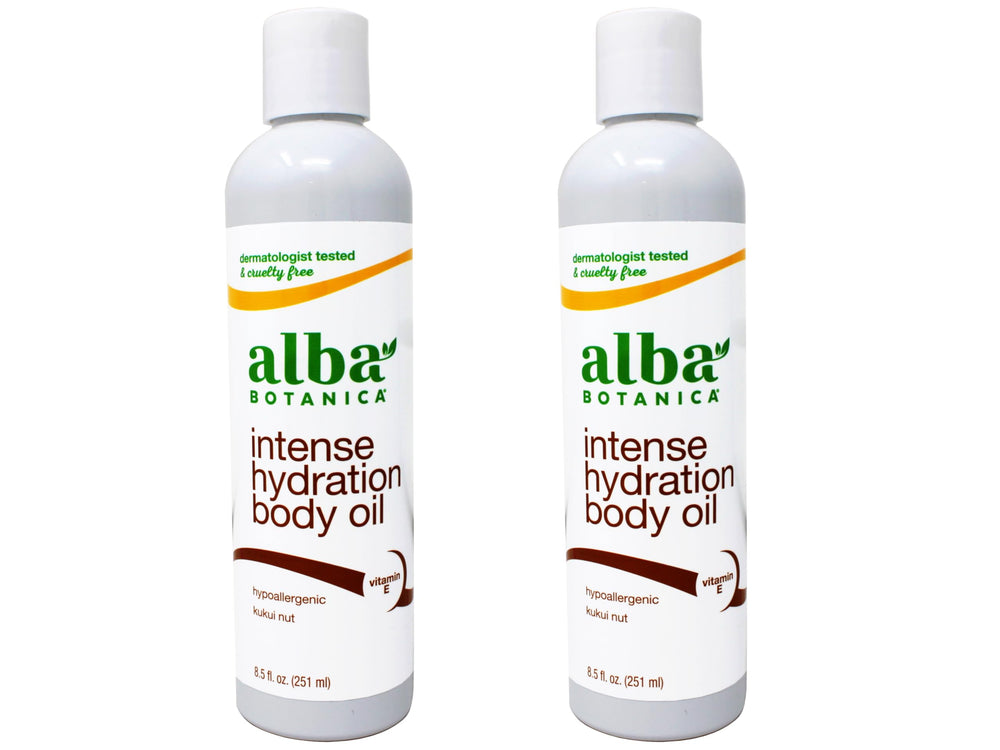 Alba Botanica Kukui Nut Body Oil 2-pack bottles deliver rich hydration.
