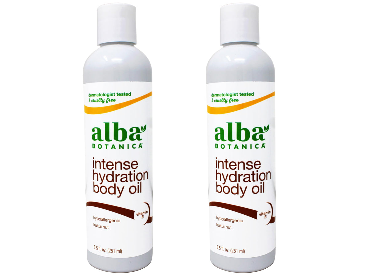 Alba Botanica Kukui Nut Body Oil 2-pack bottles deliver rich hydration.