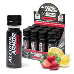 Alcohol Armor Recovery Shot 12-pack box for easy, portable post-night hydration.