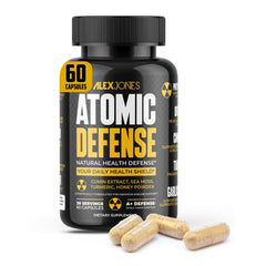 Alex Jones Naturals Atomic Defense bottle displayed for daily immune-support.