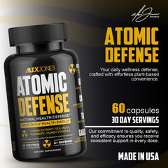 Sea moss and honey powder visuals in Atomic Defense packaging.