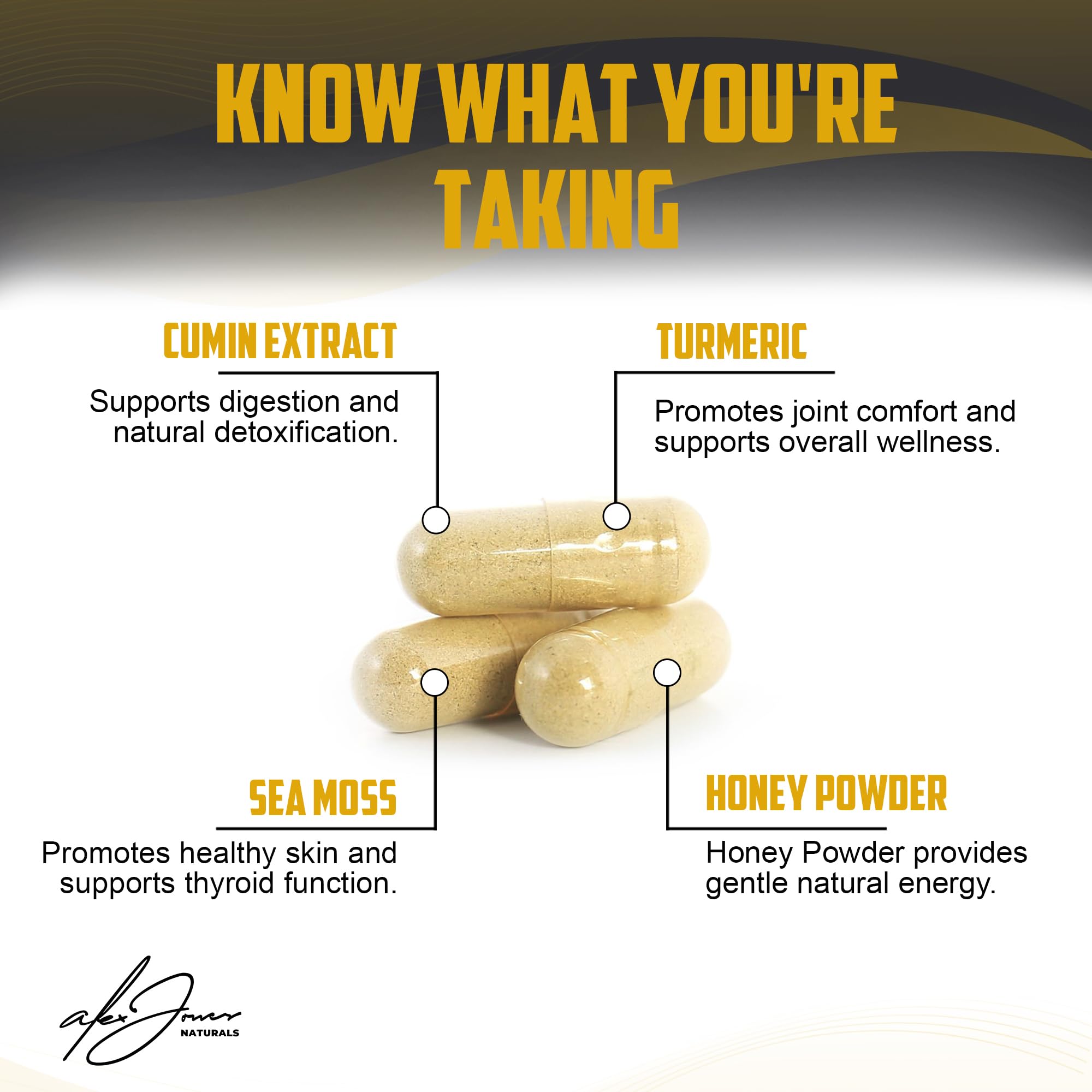 Turmeric-rich capsules showcase golden color in Atomic Defense.