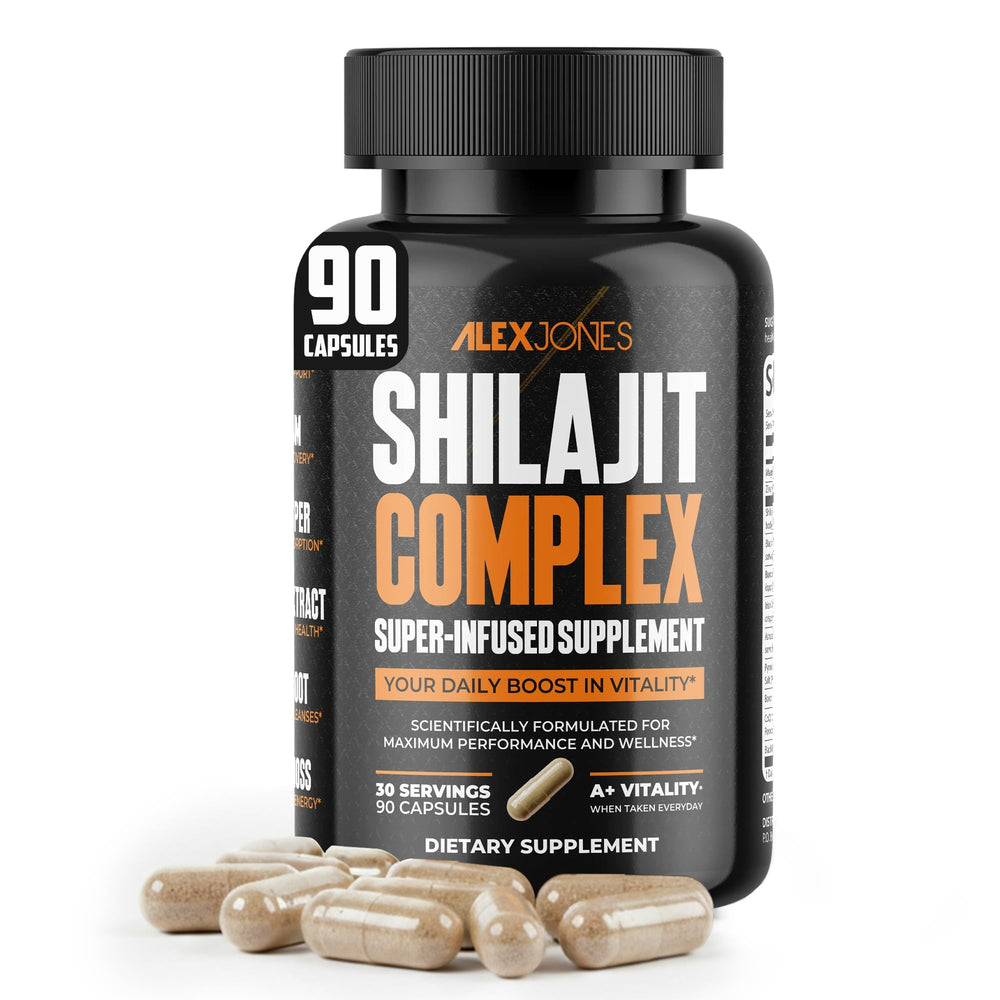 Alex Jones Naturals Maximum Vitality Shilajit bottle front for daily vitality support