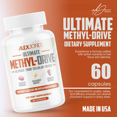 Alex Jones Naturals Methyl Drive bottle displayed on a store shelf for easy daily use.