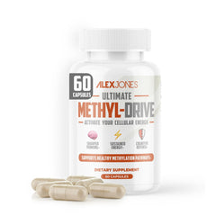 Alex Jones Naturals Methyl Drive bottle with CoQ10 and PQQ for energy support.