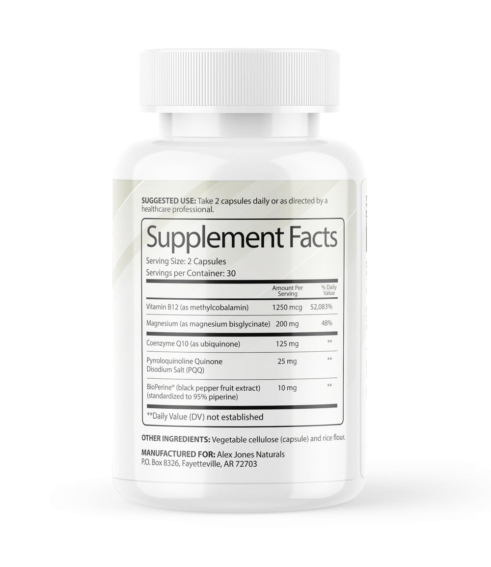 Alex Jones Naturals Methyl Drive packaging box emphasizing mitochondrial support.