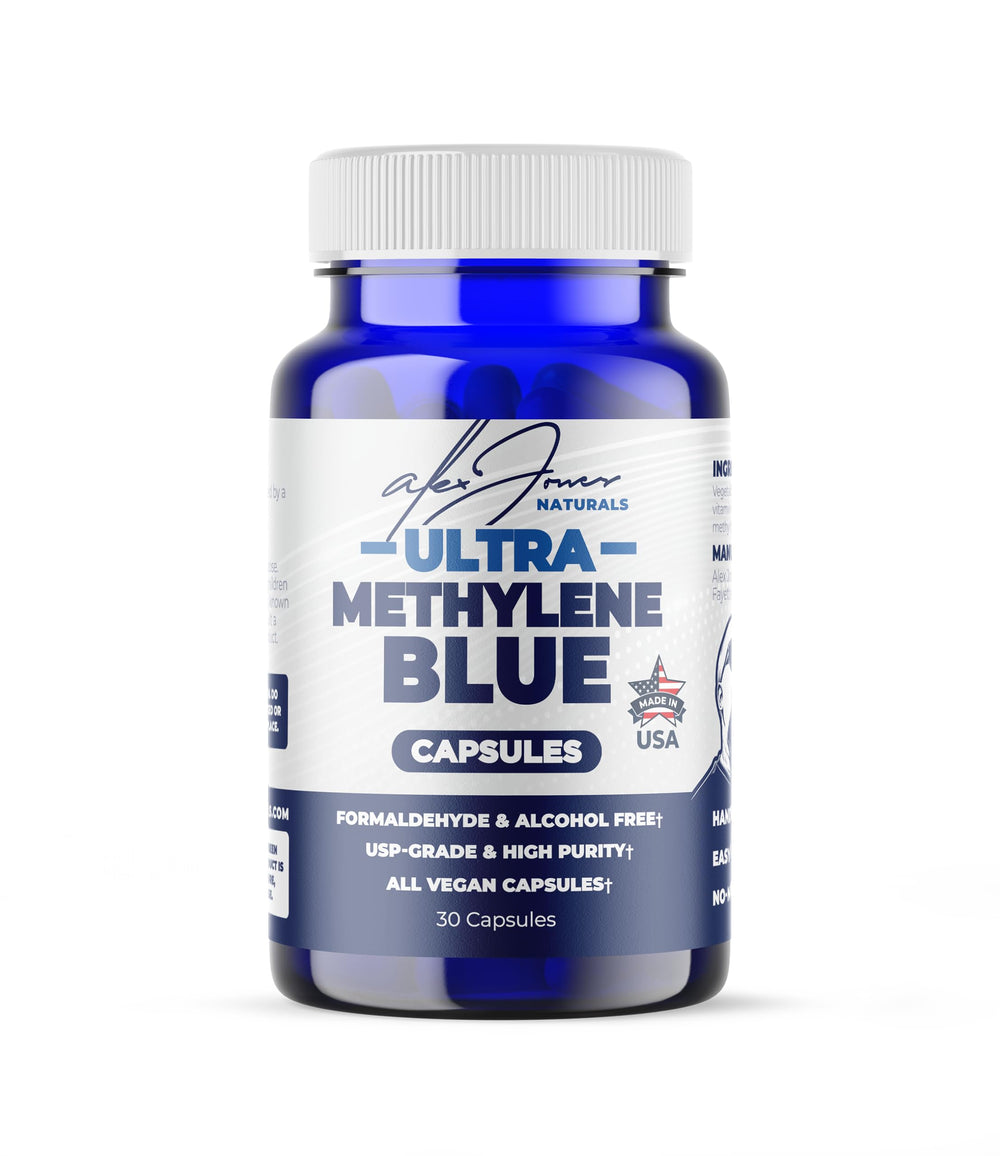 Alex Jones Naturals unflavored blue capsules with no fillers or dyes.