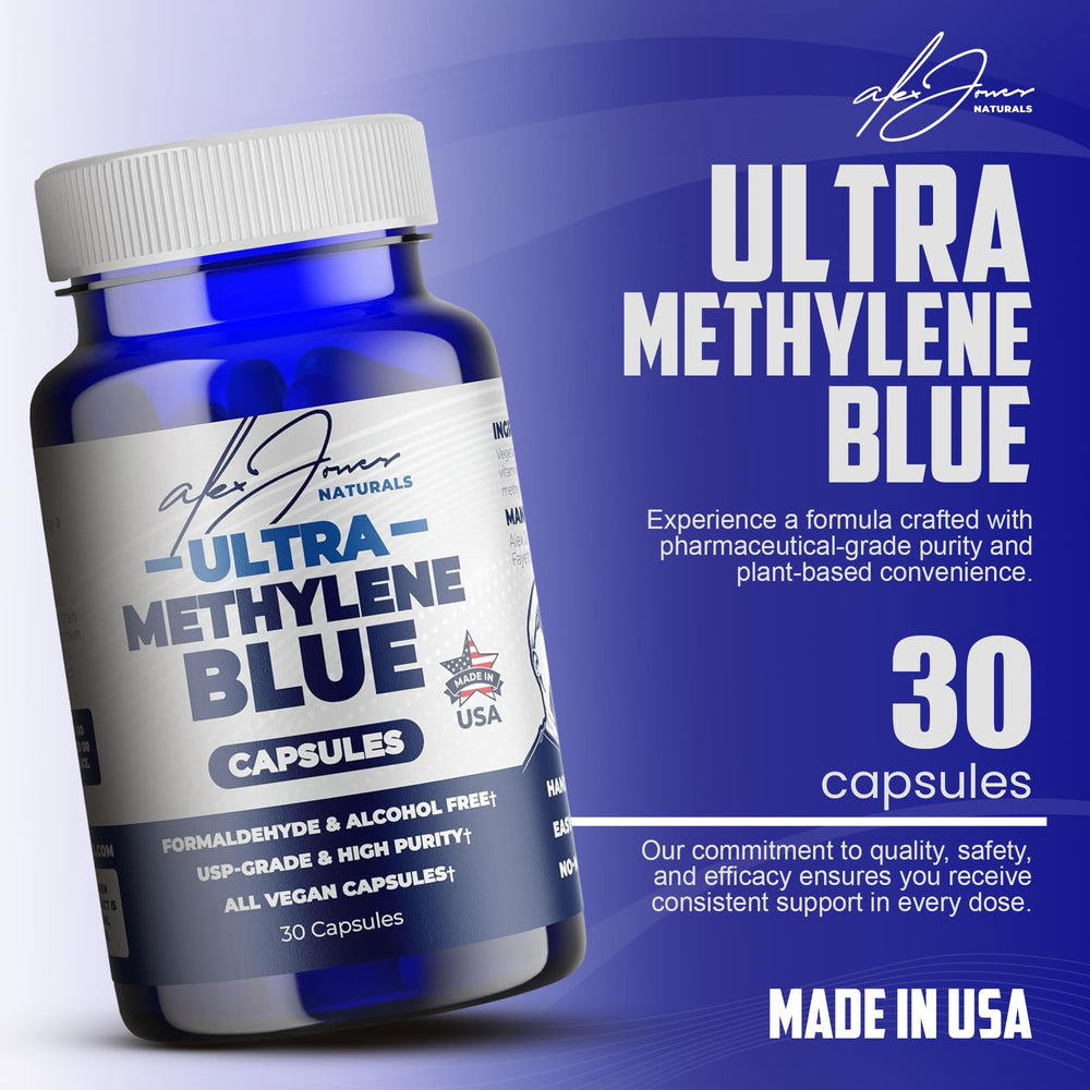 Alex Jones Naturals third-party tested methylene blue capsules.