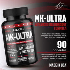 Label highlights magnesium andK2 ingredients from Alex Jones Naturals