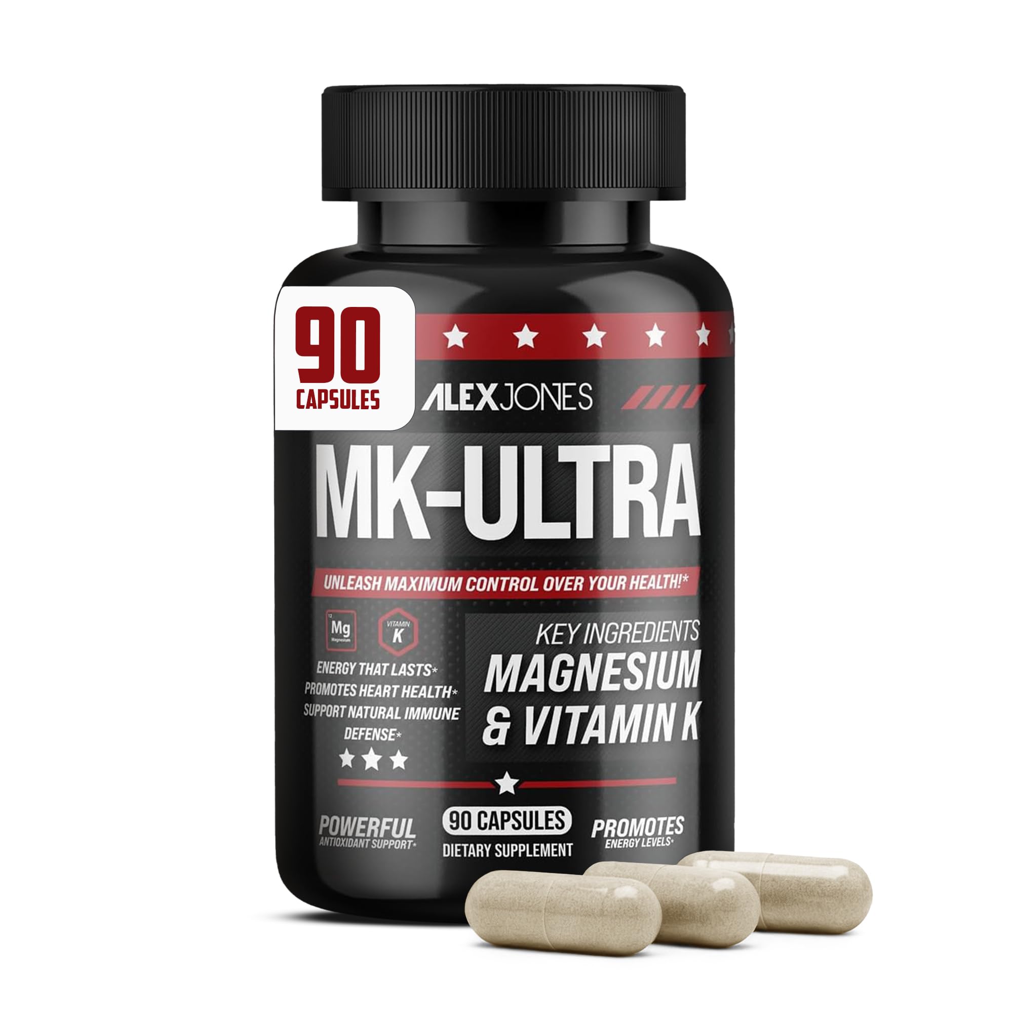Alex Jones Naturals MK Ultra Wellness bottle pouring capsules for easy daily use