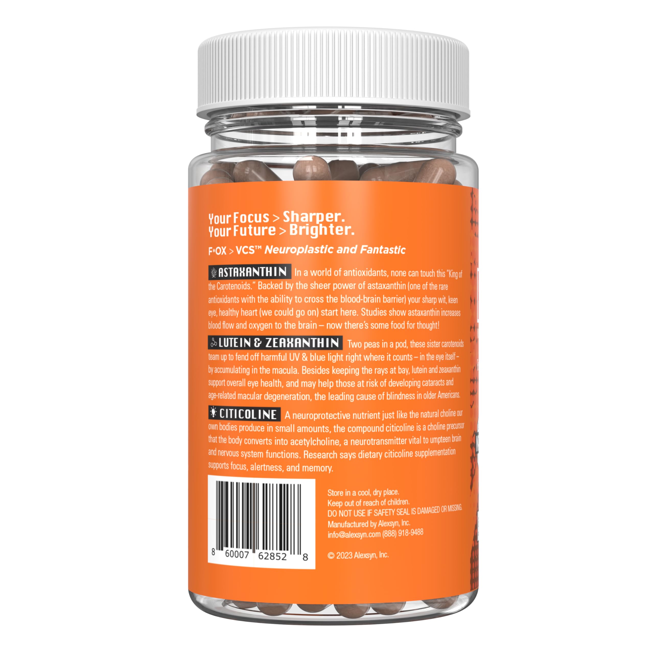 Alexsyn F*OX VCS daily dosage guidance for absorption with a snack.