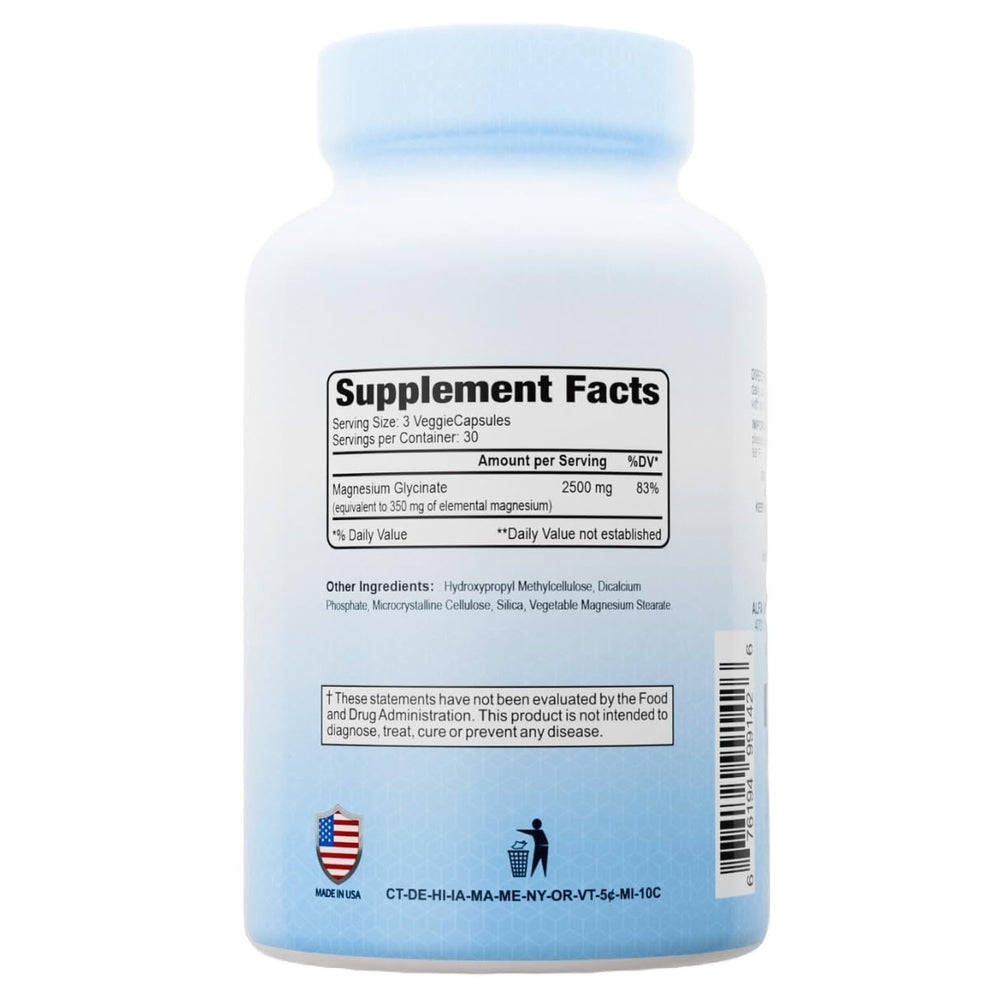 Close-up of ALFA VITAMINS Magnesium Glycinate capsules highlighting easy absorption.