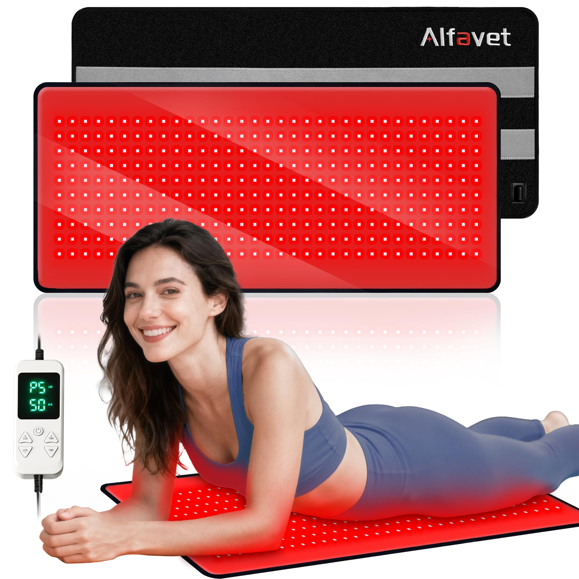 Alfavet upgraded red-light therapy mat, full view for comfortable at-home sessions.