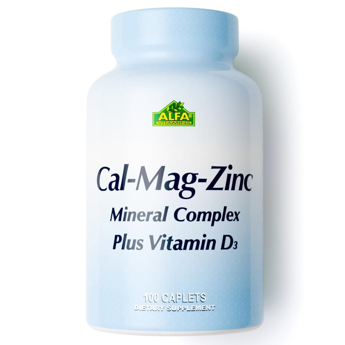 ALFA VITAMINS calcium magnesium zinc d3 bottle front shows daily bone health support