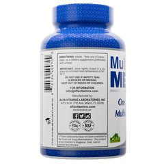 ALFA VITAMINS Multi Men ingredients panel with herbal components for digestive and prostate support