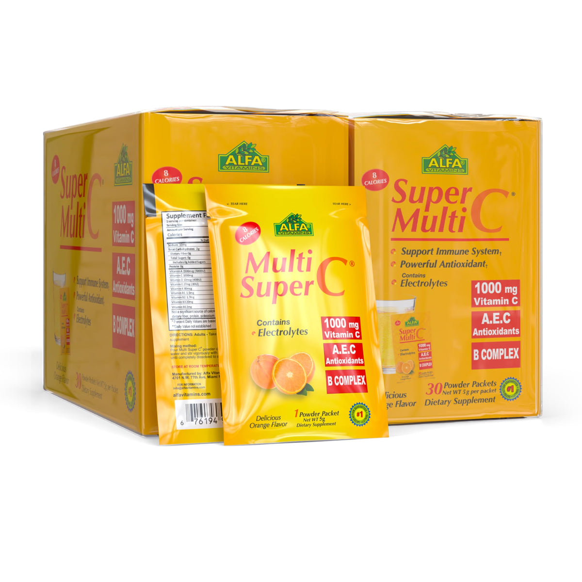 ALFA VITAMINS Super Multi C packet ready to mix for daily energy and immune support.