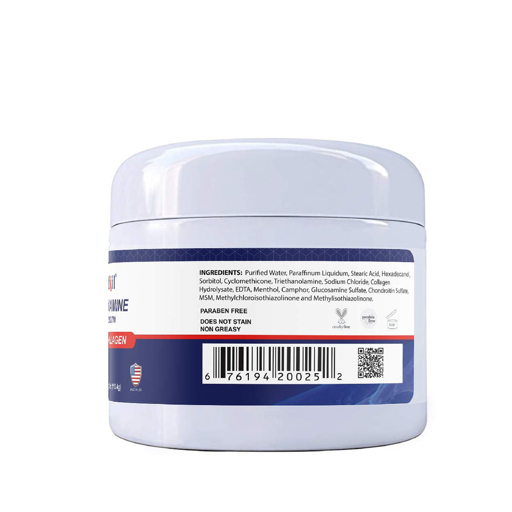 ALFLEXIL glucosamine cream absorption highlights fast, non-greasy relief for joints and muscles.