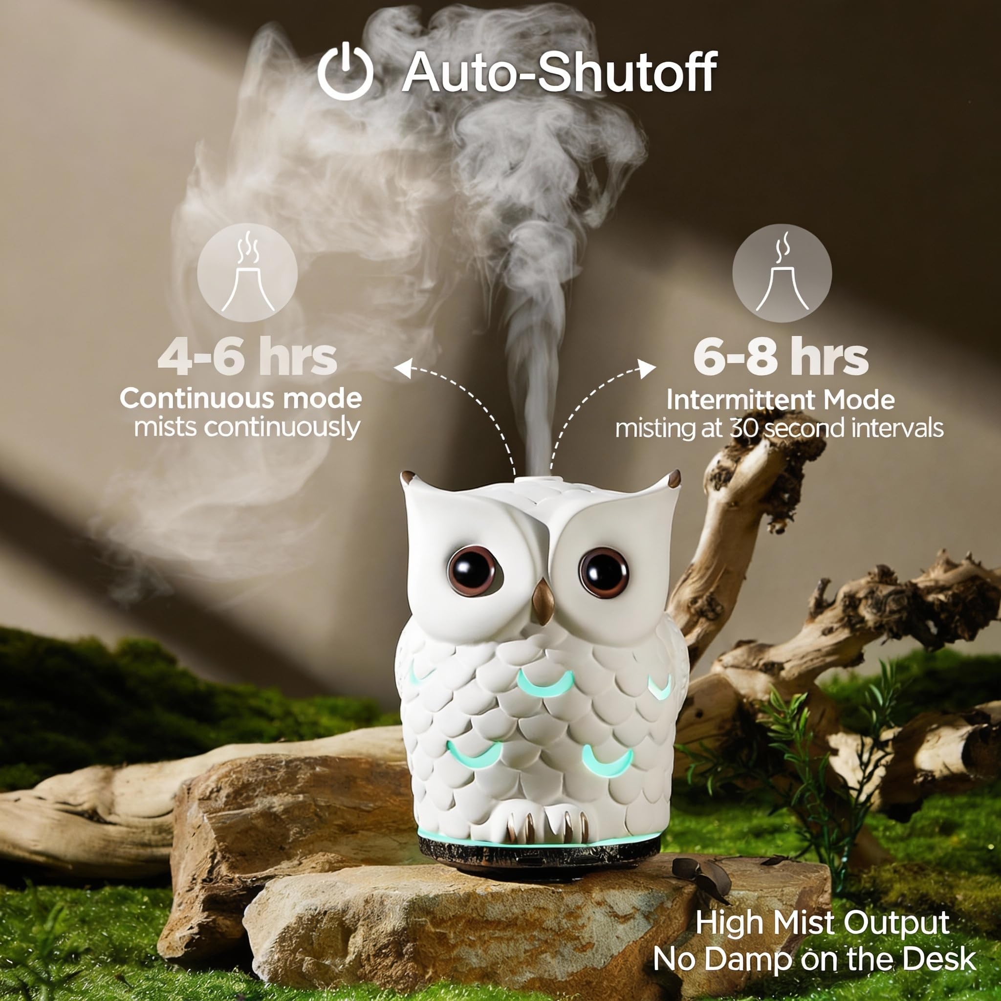 ALIEYE Ceramic Owl Diffuser LED light offers seven mood colors.