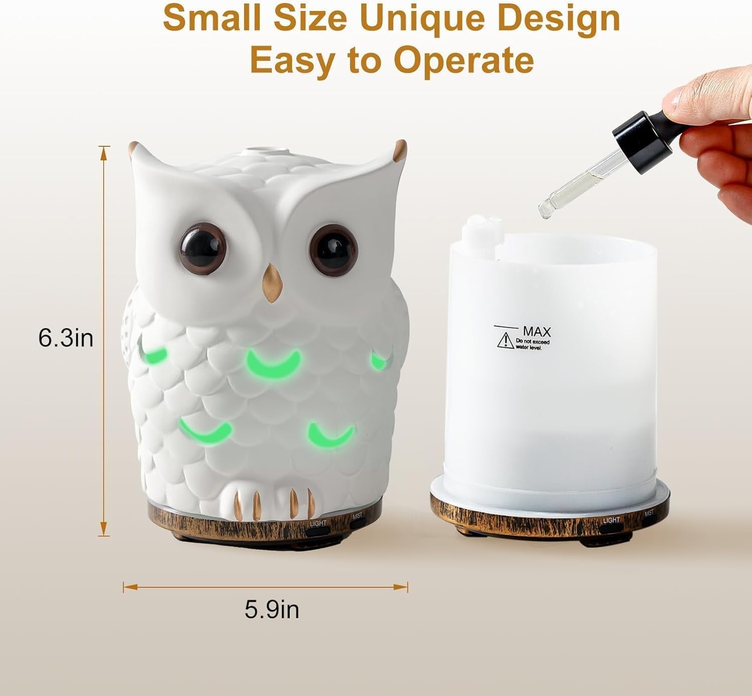 ALIEYE Ceramic Owl Diffuser side view fits desks and nightstands.