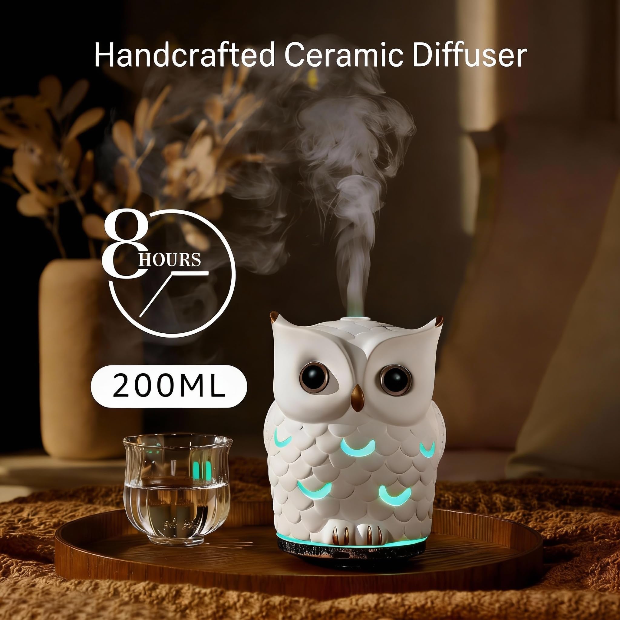 ALIEYE Ceramic Owl Diffuser water tank highlights long-running mist.