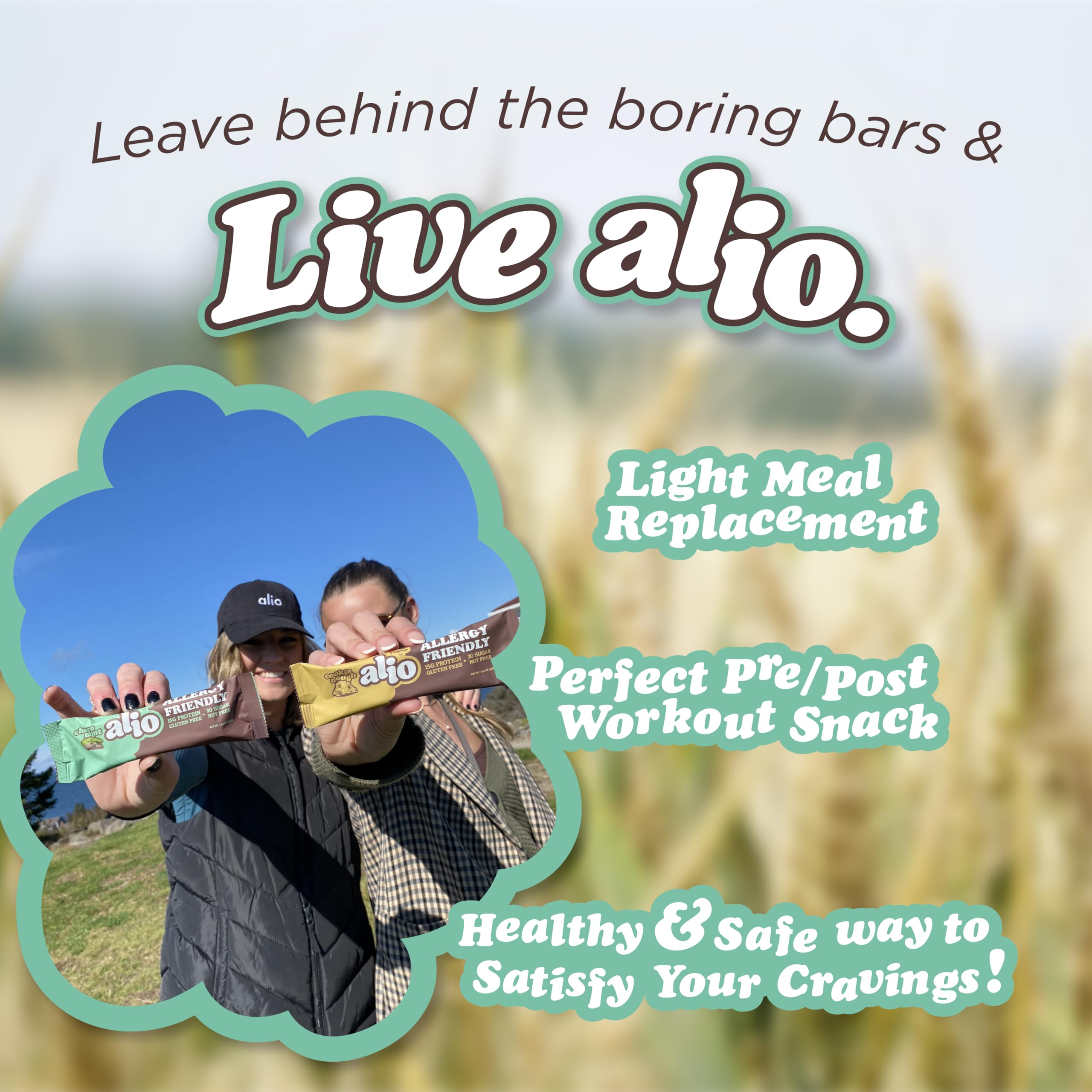 Alio travel-friendly display showing convenient snack for trips
