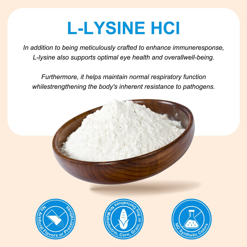 Dosing scoop shown with ALIVO L-Lysine powder for easy daily administration.