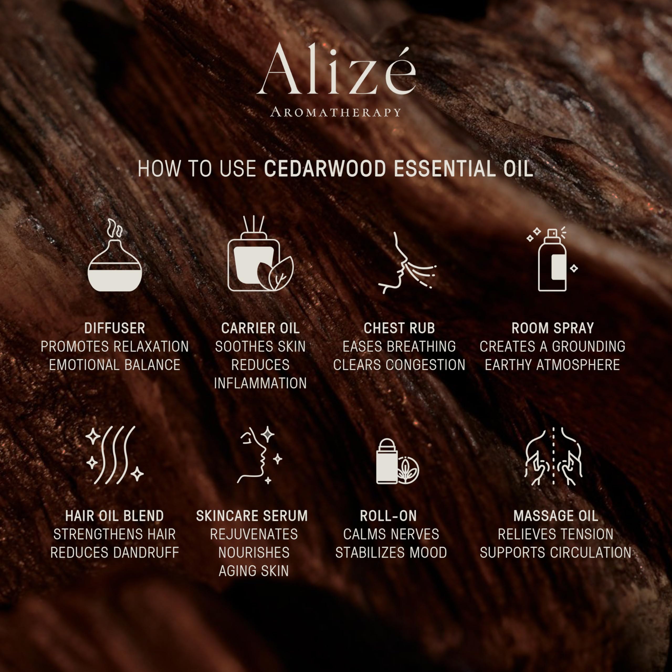 Diffuser scene with cedarwood oil blending scents for home comfort.