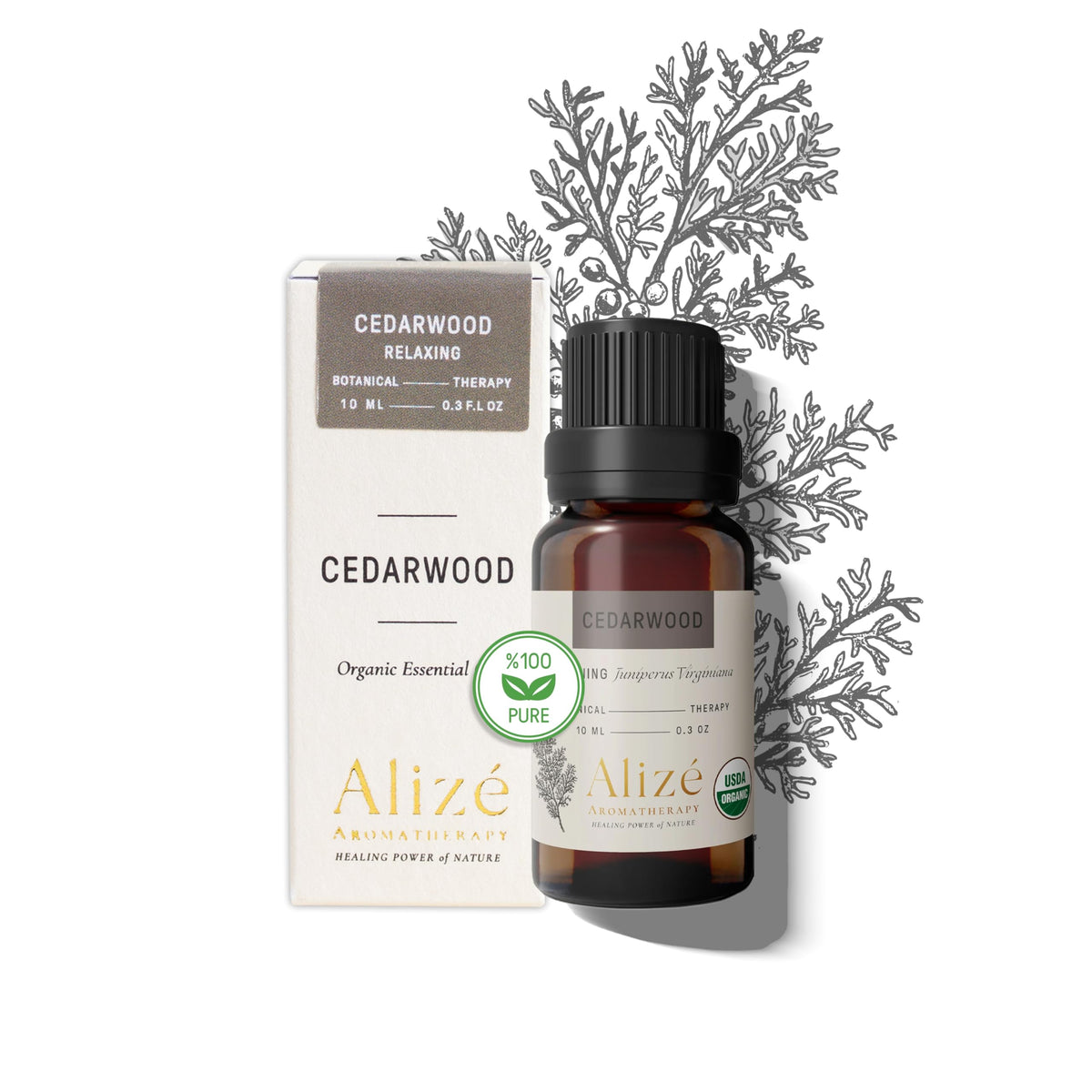 Alizé Cedarwood essential oil bottle with dropper for precise diffuser use.