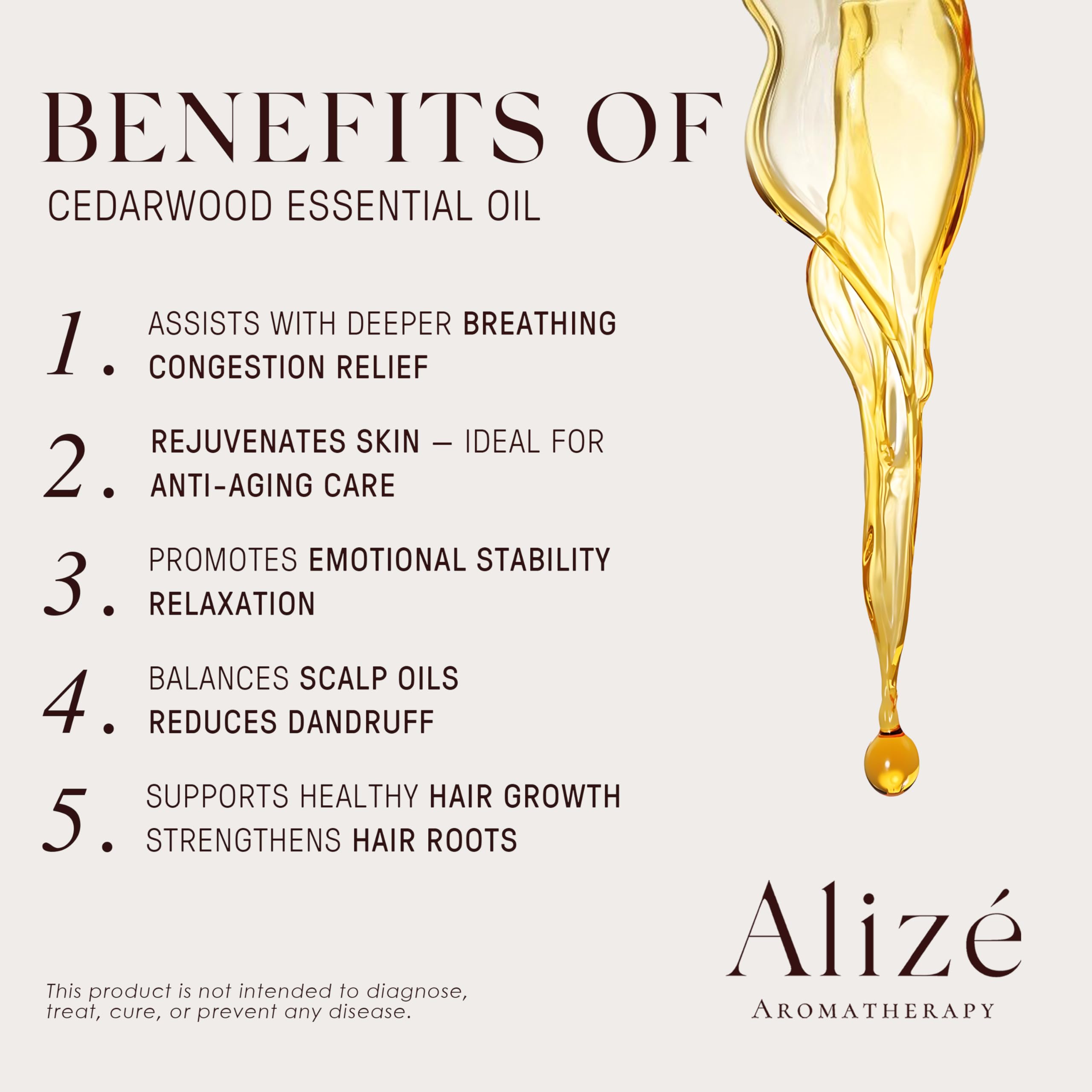 Amber cedarwood bottle close-up highlighting organic purity and brand.