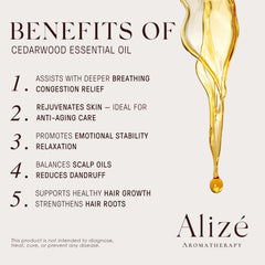 Amber cedarwood bottle close-up highlighting organic purity and brand.