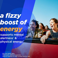 Alka-Seltzer Energy Boost fizz in a glass with tropical punch