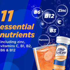Packaging shown for gym and meetings with Alka-Seltzer Energy Boost.