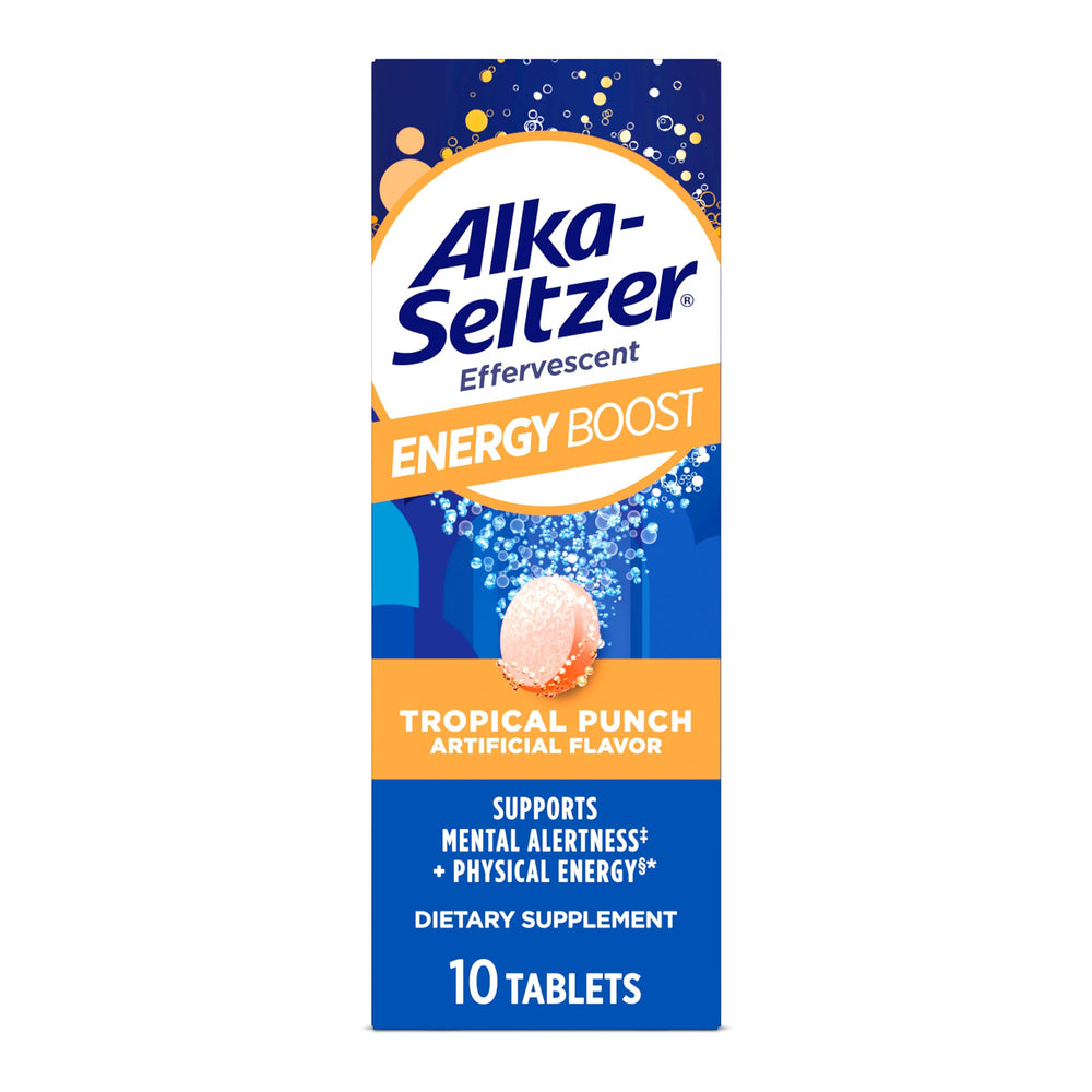 Alka-Seltzer Energy Boost tablet ready to fizz for a quick energy lift.