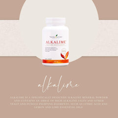 Close-up of the AlkaLime label highlighting natural ingredients.