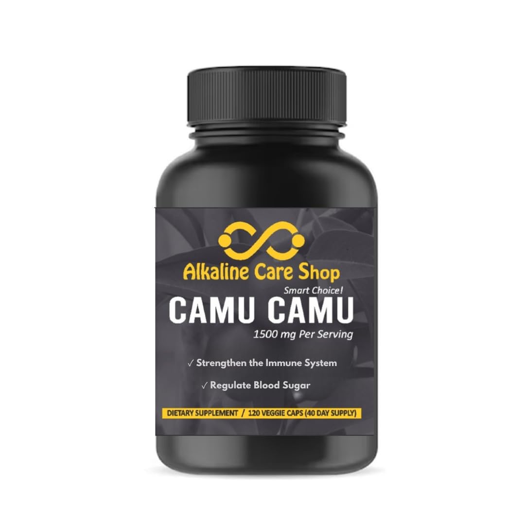 Alkaline Care Camu Camu bottle front showing natural vitamin C source.
