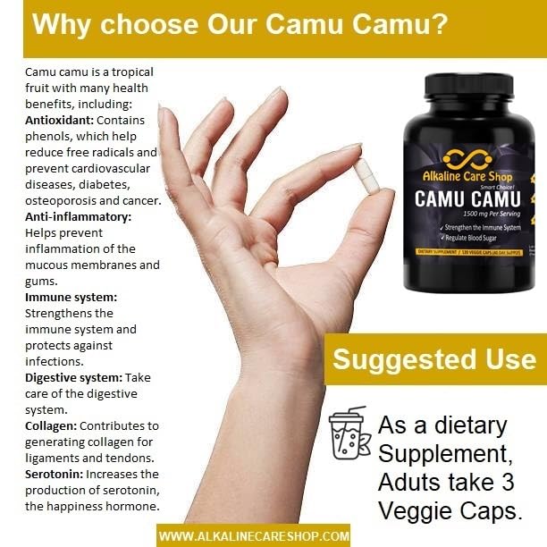 Alkaline Care Camu Camu veggie capsules ready for daily routines.