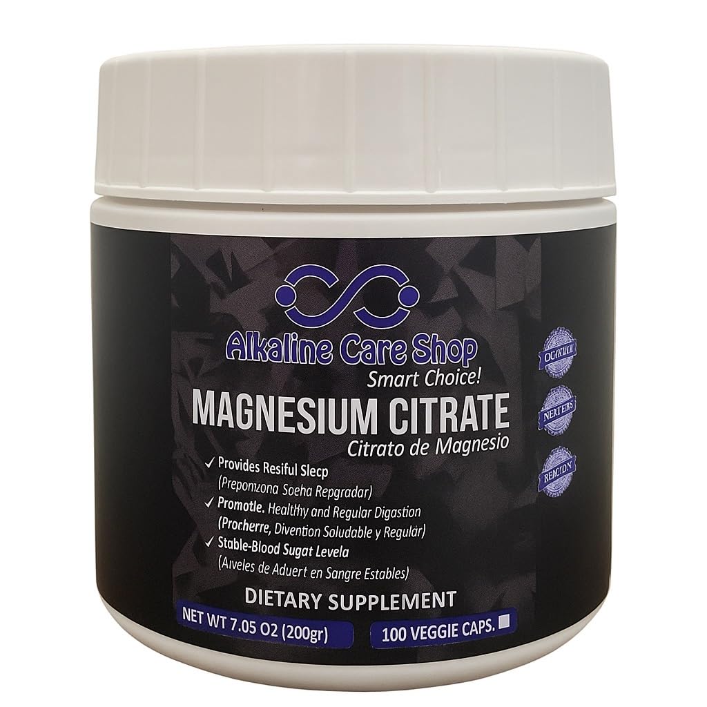 Alkaline Care Magnesium Citrate powder bottle for convenient daily magnesium support and digestion.