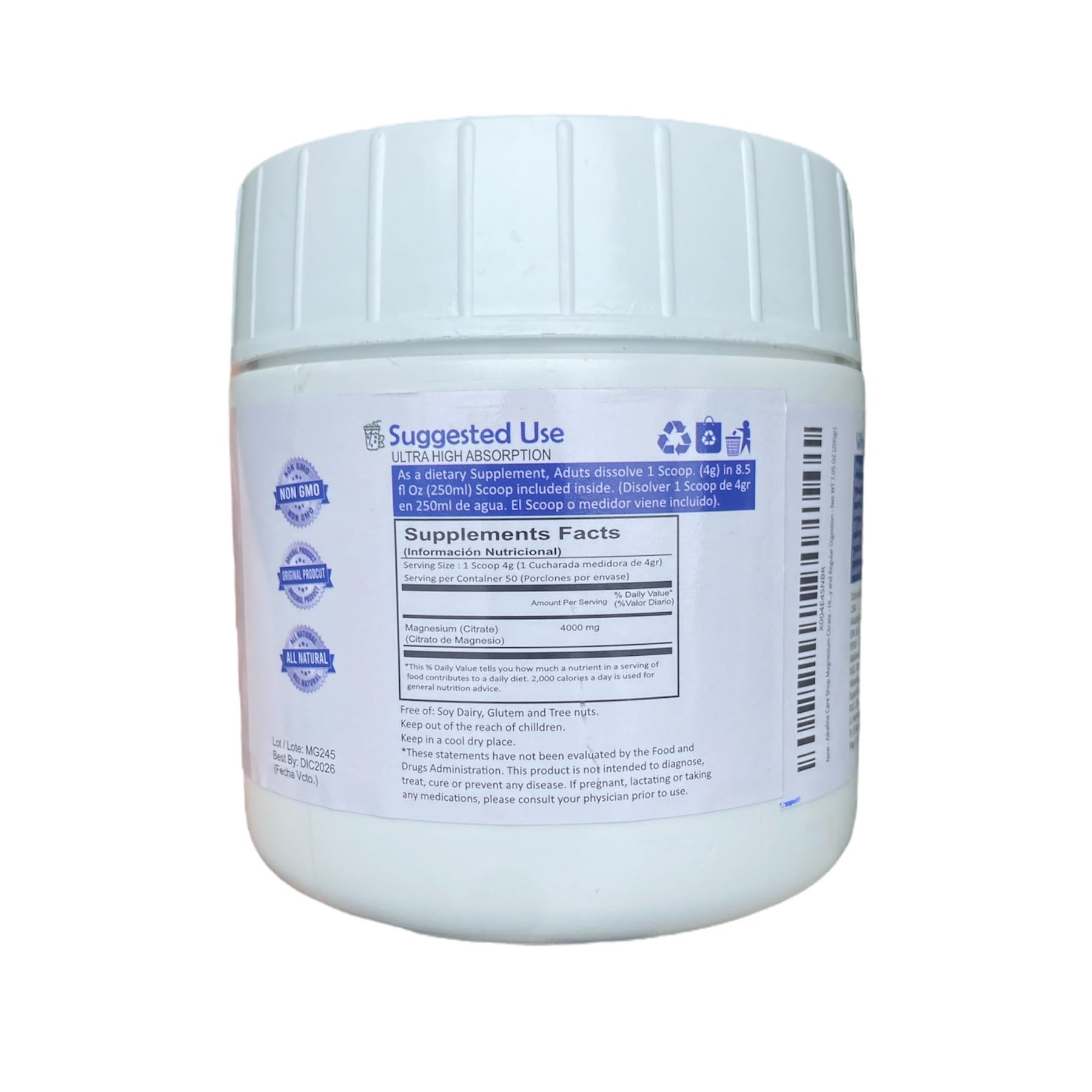 Alkaline Care Magnesium Citrate powder dissolved in a glass showing a calming beverage.